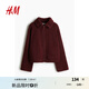 H&M女裝短外套夏季時(shí)尚休閑泰迪絨拉鏈立領(lǐng)長(zhǎng)袖紅色外套1099675 酒紅色 S 160/88