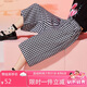 ASK JUNIOR女童褲子夏薄款格子九分褲運(yùn)動(dòng)跑步闊腿褲 黑白格 150 