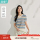 茵曼（INMAN）薄款法式彩虹條針織衫2025夏季女裝新款通勤短袖套頭衫上衣 彩虹藍 L
