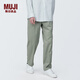 無(wú)印良品（MUJI）男式 不易褶皺 抽褶寬版褲 男士褲子男款 長(zhǎng)褲 早秋 AE0WTA4S 淺綠色 XL(180/92A)