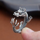 九壹銀莊 男士手工復(fù)古泰銀霸氣龍925銀飾品  個性創(chuàng)意潮流開口戒指送老公