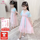 久愛(ài)久兒童漢服夏季女童連衣裙古風(fēng)古裝小女孩連衣裙節日演出服生日禮物淺粉短袖120