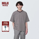 無(wú)印良品（MUJI） 男式 水洗 粗棉線 圓領(lǐng) 五分袖T恤 男士打底衫男款短袖 深棕色圖案 XL(180/104A)