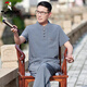 啄木鳥(niǎo)唐裝男中老年夏季短袖套裝爸爸夏裝新中式爺爺國(guó)風(fēng)衣服60歲70老人 深灰色短袖套裝【上衣＋長(zhǎng)褲】 XL 41 建議體重130-150斤