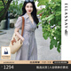 歌力思（ELLASSAY）【博主同款】春秋新款棉感通勤條紋收腰顯瘦短袖襯衫連衣裙女 駝條紋 S