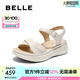 百麗（Belle）寬條帶休閑涼鞋女2025夏季新款商場(chǎng)同款真皮厚底涼鞋D6N2DBL5 米白 38 (240mm)