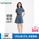 熱風(fēng)牛仔連衣裙2025年夏季新款女士收腰腰帶連衣裙法式修身襯衫裙 06蘭色 L