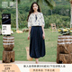 香影花苞裙半身裙女2025夏季新款a字長裙藏藍(lán)大擺棉質(zhì)燈籠蓬蓬裙 藏青 S 155/80A/85-95斤