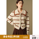 獨(dú)束大碼女裝大翻領(lǐng)條紋毛針織套衫2024冬新款氣質(zhì)娃娃領(lǐng)針織毛衣 米色 L (尺碼：2) (尺碼：2)
