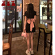 萬欣兒蝴蝶結(jié)純欲辣妹露背黑色連衣裙子女收腰氣質(zhì)甜辣polo包臀短裙夏季 黑色 M 建議85-100斤