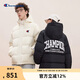 Champion冠軍連帽羽絨服男新款潮牌情侶外套美式復(fù)古保暖 米白色 M 