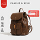 CHARLIE&KELLI CK品牌包包女包時(shí)尚復(fù)古雙肩包女士2025新款通勤簡約小背包 棕色【京倉配送 贈(zèng)送禮袋】