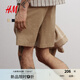 H&M男裝休閑褲2025夏季新款泡泡紗通勤直筒寬松休閑短褲1261056 米色 L 175/96