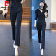 皮爾卡丹（pierre cardin）高腰彈力顯瘦煙管褲女2025年春夏季新款小個子休閑直筒九分西裝褲 黑色 XL (建議115斤-130斤)