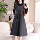 啄木鳥(niǎo)新時(shí)尚洋氣顯瘦春秋連衣裙2025中長(cháng)款長(cháng)袖裙子新款氣質(zhì)減齡收腰裙 灰色 XL 建議115-125斤