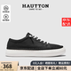 皓頓（HAUT TON）男鞋跑步鞋頭層牛皮夏季新品低幫板鞋百搭運動休閑鞋黑色工作皮鞋 黑色 40 -適合運動鞋41碼