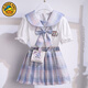 哈羅小黃鴨（G.DUCKKIDS）女童jk學院風套裝中大童夏裝蝴蝶結(jié)兒童星黛露時髦洋氣兩件套薄款 淺藍色餸包包 120 cm