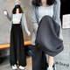 妹丫高級感西裝褲女春秋2026新款百搭高腰顯瘦寬松休閑直筒拖地闊腿褲 灰色 M 建議95-105斤