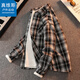 真維斯戶(hù)外運動(dòng)王一博代言長(cháng)袖襯衫男士春秋百搭寬松格子襯衣休閑外套 黑色 L