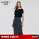 歌莉婭套裝女兩件套2025年新款氣質(zhì)通勤設(shè)計(jì)感t恤開衩半裙套裝1C6LAB84A 00B黑色 S