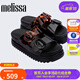 Melissa梅麗莎25新品COZY女小可厚底拖鞋雙根帶休閑外穿拖鞋36158 黑色/玳瑁色 38