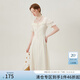范思藍(lán)恩法式方領(lǐng)連衣裙女夏裝新款設(shè)計(jì)感飄逸立體花朵高腰A字裙 杏色 M