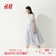 H&M女裝連衣裙2025夏季新款泡泡袖度假風(fēng)V領(lǐng)植物印花長裙1287800 白色/花卉 S 160/88