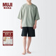 無(wú)印良品 MUJI 男式 透氣 短袖家居服套裝 男士睡衣男款夏季 FB0Y0A4S 淺綠色 L (上裝175/100A 下裝175/88A)