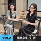 三福連衣裙2025夏季時尚刺繡褶皺收腰A擺翻領(lǐng)裙子女裝499630 黑色 L