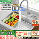 歐琳（OULIN）【國補立減15%】廚房水槽大單槽洗菜盆加厚304不銹鋼洗碗槽65*45 側邊+后置排水-不銹鋼雙出水龍頭