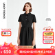 朗姿法式輕禮服通勤小黑裙夏新品短袖黑色中長(zhǎng)款襯衫連衣裙女裙子 黑色2 L 165/84A