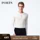PORTS寶姿男裝毛衣絲絨混紡半開襟鈕扣套頭毛衣男上衣MV9K041DKI001 WHITE L L