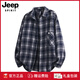 JEEP SPIRIT高端秋季格子長(cháng)袖襯衫男士2025新款潮牌痞帥寬松休閑襯衣外套上衣 藏青色 XL 建議體重【140-160斤】