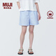 無印良品（MUJI）女式 水洗 平紋 短褲 休閑 褲子女款夏季款女裝中褲 外穿 淺藍色4S XL (165/74A)