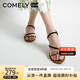 康莉（COMELY）羊皮平底一字帶涼鞋女25年夏季休閑涼鞋羅馬涼鞋多寶鞋 黑色  37 