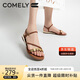康莉（COMELY）羊皮平底一字帶涼鞋女25年夏季休閑涼鞋羅馬涼鞋多寶鞋 棕色  38 