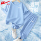 回力童裝男童運動(dòng)套裝夏季薄款中大童純棉短袖恤兒童夏裝女童休閑衣服 H回力白K藍+H回力白K淺藍 140