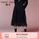 糖力【商場(chǎng)同款】黑色高腰顯瘦中長(zhǎng)款仙氣木耳邊百褶網(wǎng)紗半身裙女 黑色 S
