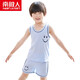 南極人男孩夏天睡衣純棉兒童背心短褲套裝男童小孩寶寶薄款家居服可外穿 淺藍 120（適合身高106-115CM）