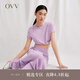 OVV2023秋冬新款女裝草莓刺繡短袖針織衫 粉紫（凈色）A5 L