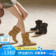 73Hours女鞋維港落日2024冬季新品方跟純色短筒西部靴 棕色 36