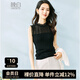 晚白【可內(nèi)搭外穿上衣】2025早秋網(wǎng)紗棉質(zhì)親膚萊賽爾木耳邊疊穿針織衫 黑色 XL