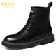 卡賓男靴秋冬季新款馬丁靴高幫英倫風(fēng)靴子復古工裝靴戶(hù)外皮靴保暖加絨 黑色(8孔) 41 皮鞋碼