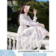 香影雪紡碎花連衣裙女2025春季新款超好看絕美燙金顯瘦收腰仙女裙 米色 L