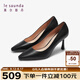 萊爾斯丹春夏優(yōu)雅方頭淺口純色通勤真皮高跟單鞋女鞋5M80906 黑色BKK 35 