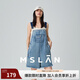 MSLAN|商場同款夏季新款毛邊刺繡做舊牛仔背帶褲學(xué)院風(fēng)減齡短褲 城灰藍(lán) M