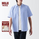 無印良品（MUJI）男式 棉水洗牛津紐扣領短袖襯衫 休閑百搭 純棉全棉 男士襯衣外套 薩克森藍 S（165/84A）