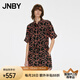 江南布衣（JNBY）夏季音符印花連體褲女寬松翻領(lǐng)連體衣收腰系帶短褲 853/雜桔 M