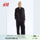 H&M女裝襯衫2025夏季新款亞麻寬松松馳感薄外套微落肩襯衣1258631 黑色 M 165/96