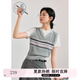 紫涵（ZIHAN）紫涵假兩件條紋短袖針織衫女2025夏季新款學院風撞色拼接圓領T恤 灰色 M